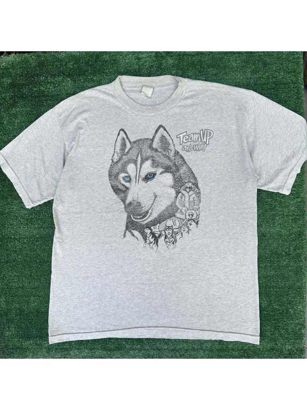 Vintage 90s Iditarod Husky Sled Dog Racing T-Shirt Gray XL Alaska Bobsled Nature
